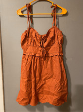 Forever 21 Auburn Woven Spaghetti Strap Tie Mini Dress Size Medium NWT