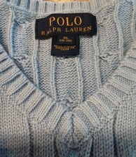 POLO RALPH LAUREN Cable Knit Vest Unisex Baby Blue Cotton Classic Sz M-Men, L-W