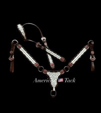 Western Brown Leather Tack Set of headstall and Breast Collar