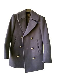 x H&M Navy Pea Coat - Size 36R Wool peacoat Designer | eBay