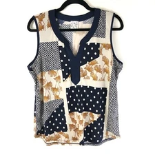 Naif Sleeveless Top Popover Blouse Split Neck Geometric Floral Polka Dot Black M