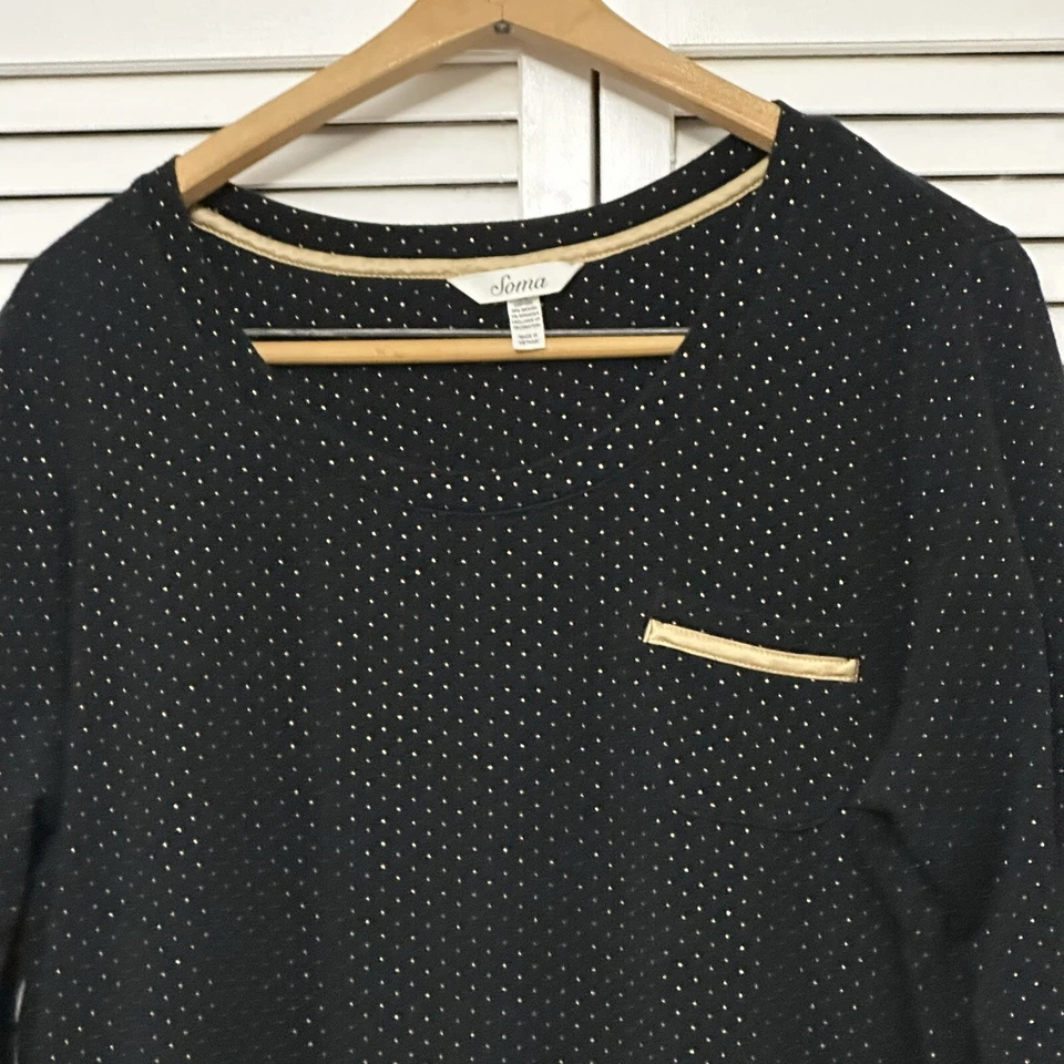 Soma Women's Black Gold Dot Stars Size XL 3/4 Sleeve Cotton Blend Gown comfort - Image 2 of 4