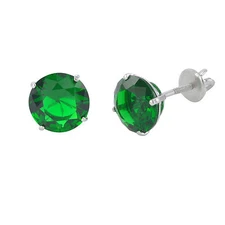 Sterling Silver Stud Earrings Green CZ Cubic Zirconia Screwbacks