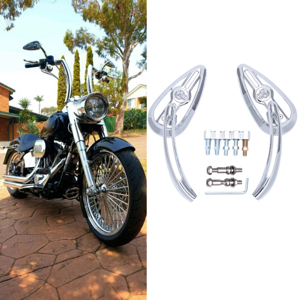 Espejos retrovisores cromados calavera motocicleta para Harley Davidson Dyna Switchback FLD Foto 2 de 4