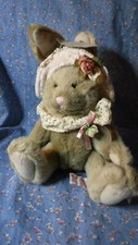 NWT Russ Mitsy Bear Pink Hat White Collar Flowers 9" High Siting