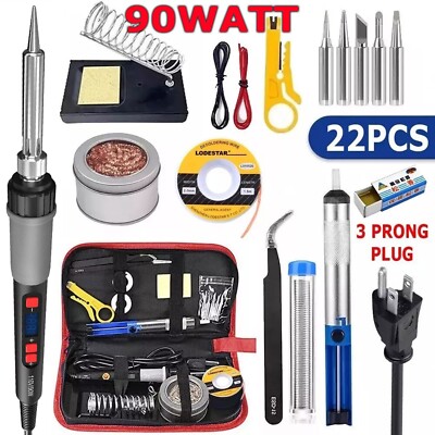 90W Electric Soldering Iron Tip Cleaner Welding Gun Tool Kit Solder Wire Wick