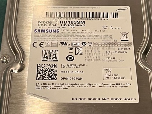 Samsung HD103SM 1TB 7.2K SATA Hard Drive (Dell 7GPGH) - Picture 2 of 6