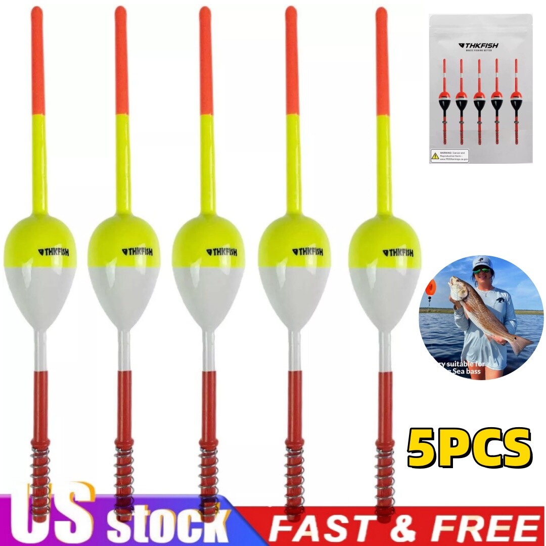 5PCS Wood Slip Bobbers Fishing Floats and Bobbers Spring Oval