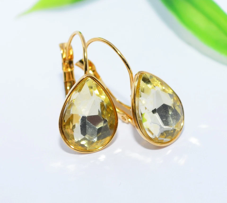 SET EDELSTAHL KRISTALL Tropfen Brisur Ohrhänger Ohrringe gold Glas Halskette - Bild 2 von 4