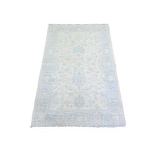 3' x 4'9" Ivory Organic Wool Hand Knotted White Wash Peshawar Rug R73114