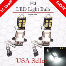2X High Power H3 6000K Xenon White 15W LED 800LM Fog Driving DRL Light Bulb Lamp