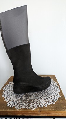 Brand New, Black Suede Platform Wedge Casual Dress Boots by Kelton, Size US 7