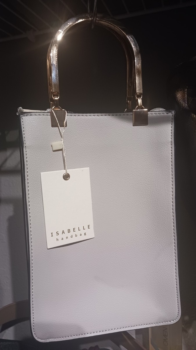 PURSE ISABELLE Vegan Leather Chalk Grey Casual Coctail Metal Hang new tag