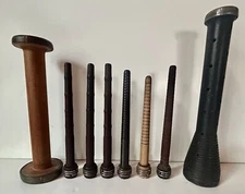 Lot of 8 Assorted Antique Wood & Metal Industrial Spools Bobbins Farmhouse Deco