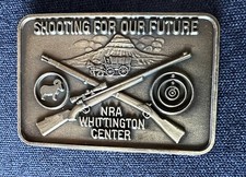 Vtg NRA Shooting For Our Future NRA Whittington Center Solid Brass Belt Buckle
