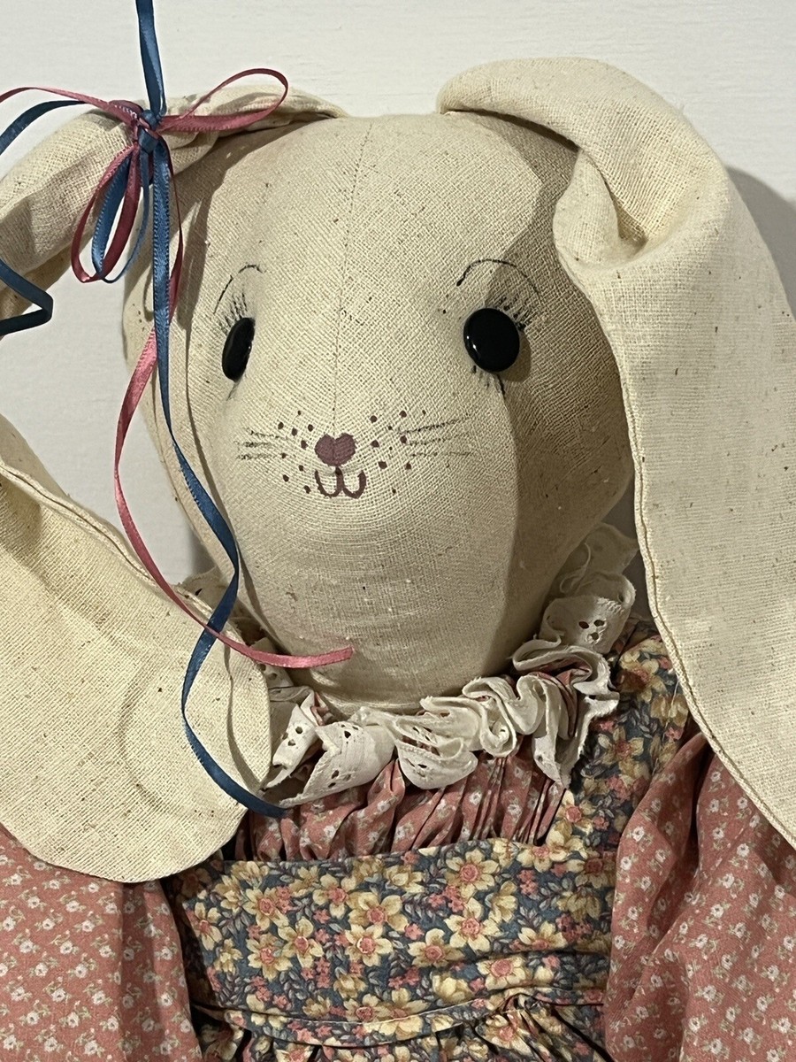 1989 Signed Handmade Vintage Bunny Doll Easter Folk Art Rabbit