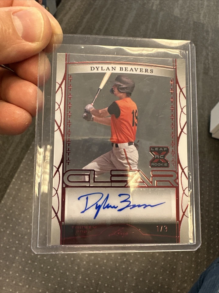 2022 Leaf Trinity CLEAR Dylan Beavers XRC Red Foil Auto 1/3 Orioles - Image 4 of 4