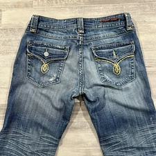 Vintage Y2K Vigoss Women’s Size 28 Blue Denim Low Rise Capri Jeans Embroidered