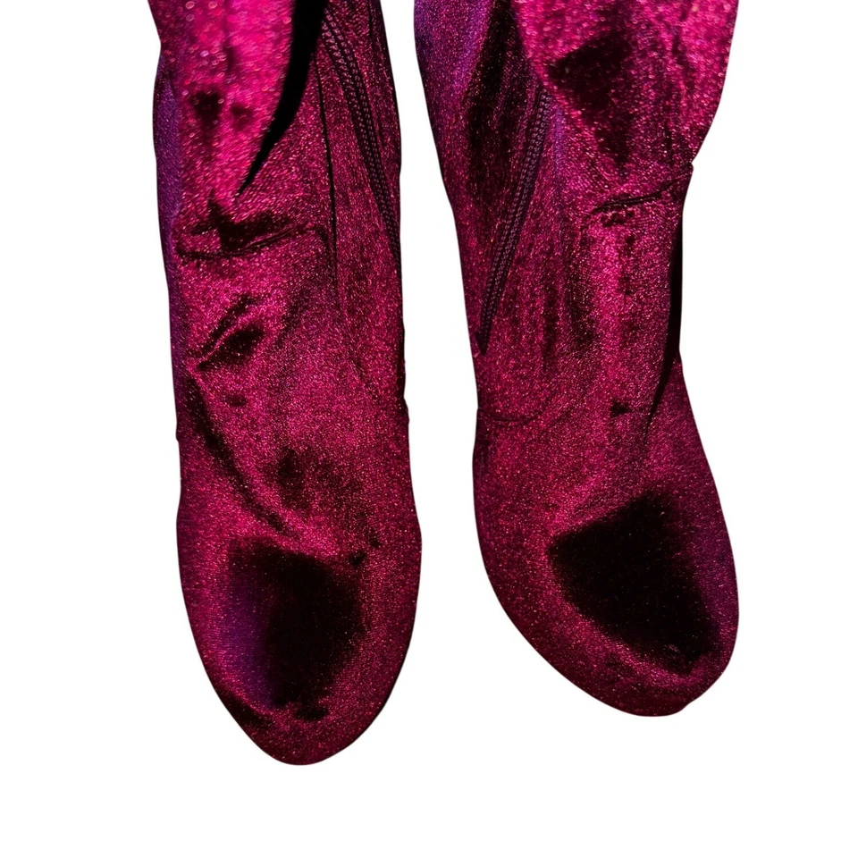 Платформа бордовый бархат над колена высокий каблук ботинки размер 9,5 готики сексуальный вампир - Изображение 4 из 4