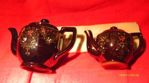 Vintage Tea Pot & Creamer Made In Japan Brown Floral Hand Painted , Gold trim - Picture 6 of 7