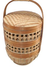 CHINESE WEDDING BETROTHAL BASKET 3 TIER, WOVEN RATTAN BAMBOO CANE  BASKET