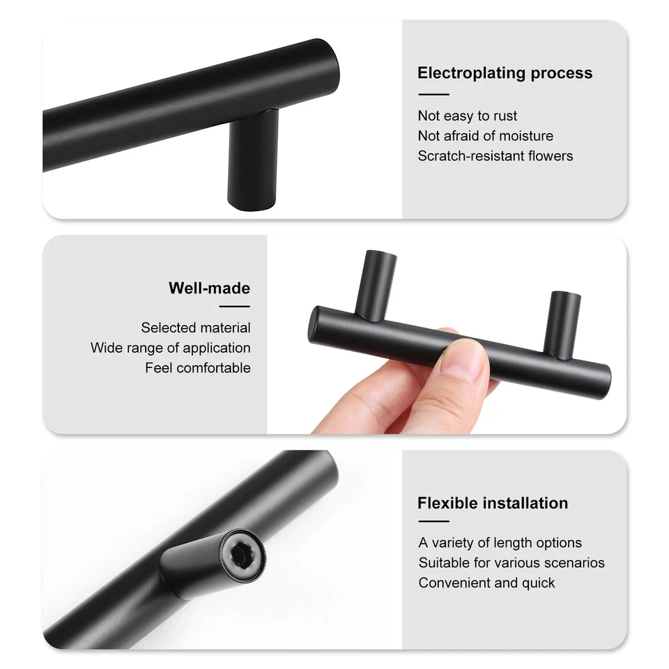 30Pack Matte Black Kitchen Cabinet T Bar Handles Stainless Steel Drawer Pulls US - Image 4 of 4
