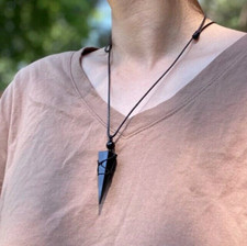 Natural Black Obsidian Dangle Point Pendant Healing Amulet Unisex Men Necklace