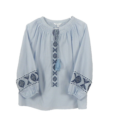 Time and Tru Women's Blouse | Medium | Blue Striped | Embroidered | Free Ship