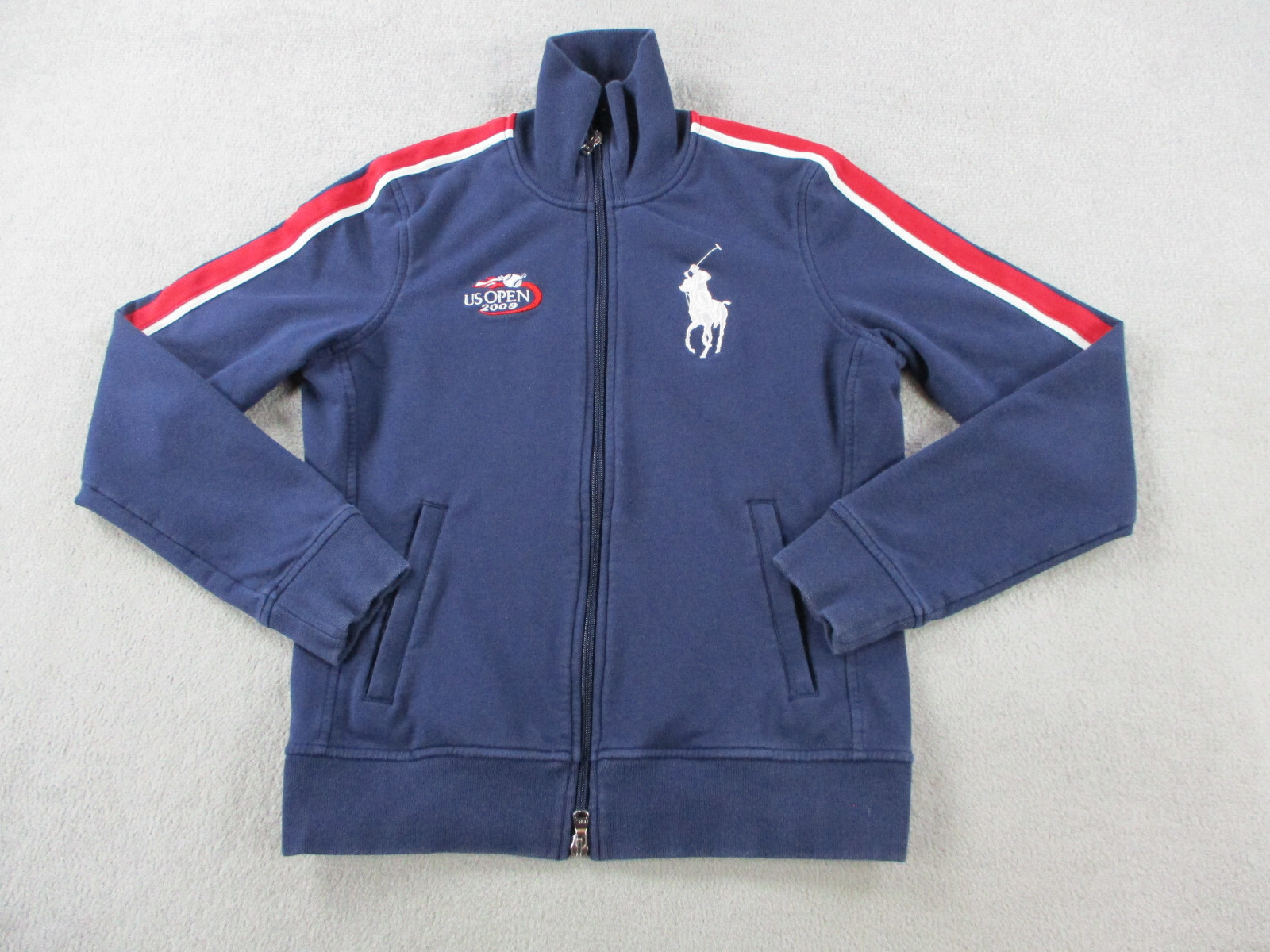 Ralph Lauren Giacca Donna Blu Medio Rosso Grande Pony US Open 2009 Maglione Tennis