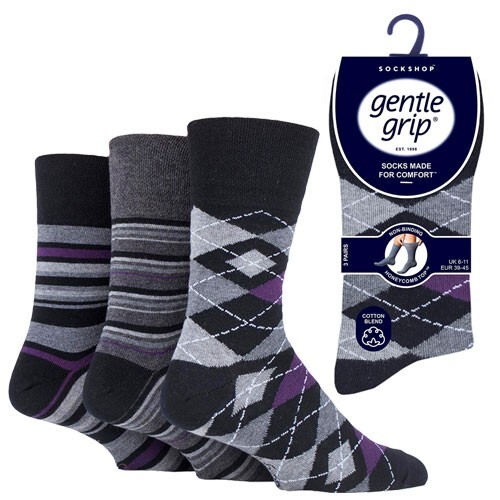 12 Pairs Mens Gentle Grip Non Elastic Top Diabetic Socks Argyle Formality