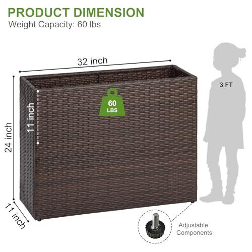 Tall Planters for Outdoor Plants Handmade Wicker Large Rectangular Block Brown - Picture 4 of 7