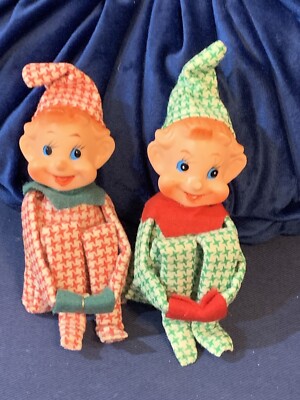 Vintage Christmas Elf Pixie Shelf Sitter Knee Hugger Japan 9  Lot Of 2 Rare