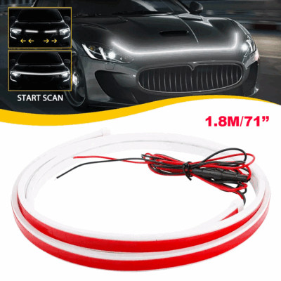 Flexible Car Hood LED White Strip Lights Dynamic Scan Start Up Hood beam Kit 