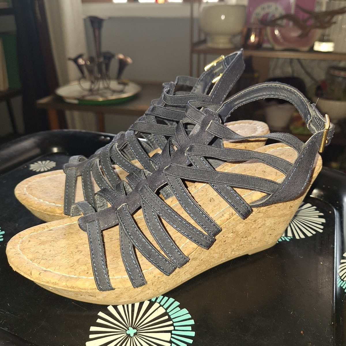 Rampage Ram-Josie Wedge Sandal Cork Women's Size M Navy