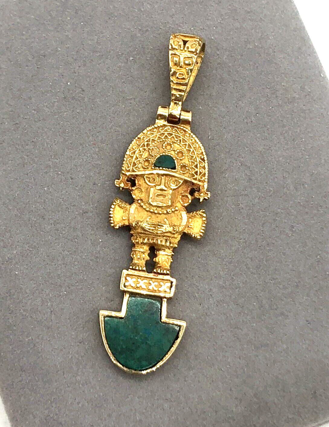 Peruvian Tumi 18k Solid Gold Green Malachite Inla… - image 2