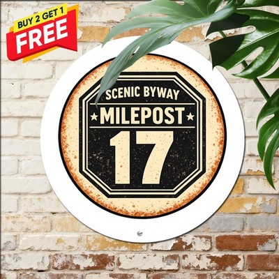 Route 66 Highway Sign Distressed Round Tin Sign Entryway Decor