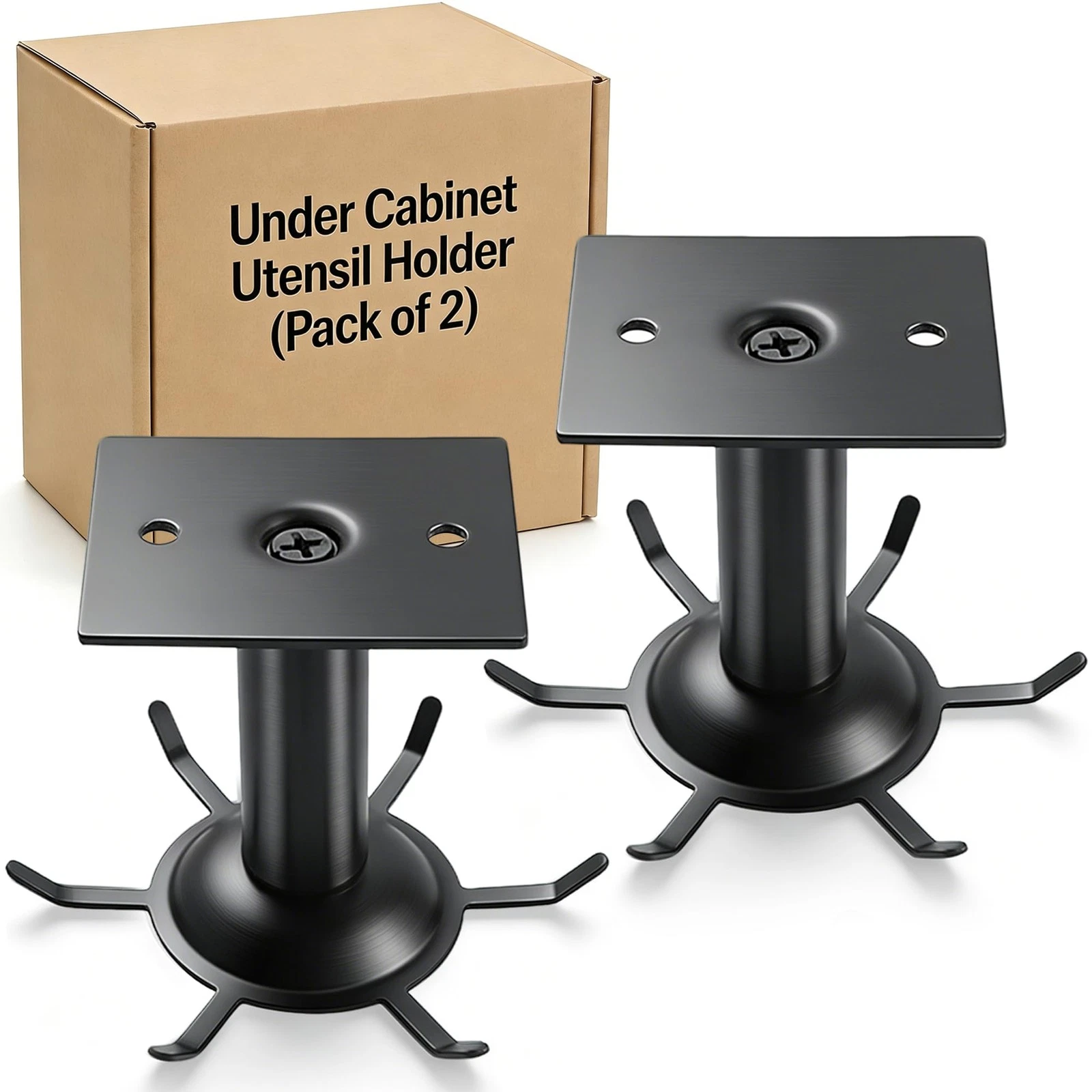 2 PCS Metal Steel 360 Rotating Under Cabinet Utensil Hooks Hangers Rack