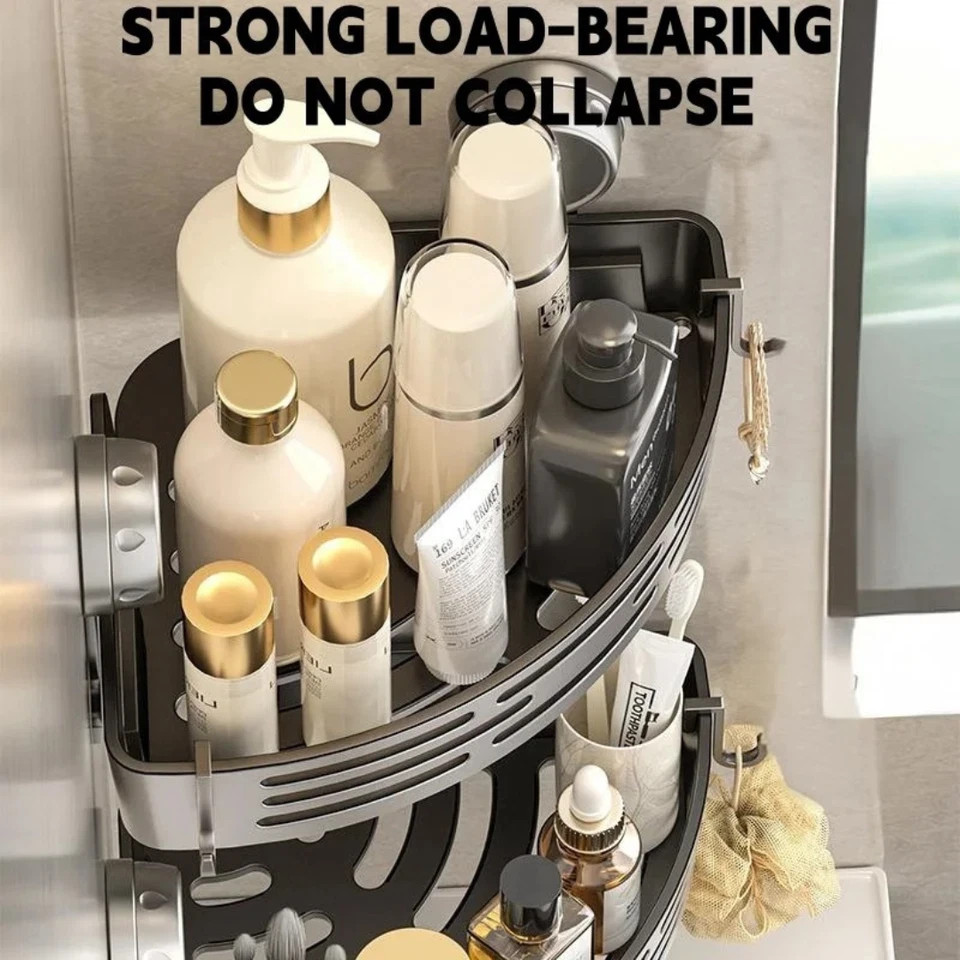 No Drill 3-Tier Corner Shower Caddy, Strong Suction Cup Shelf with Towel Bar & H