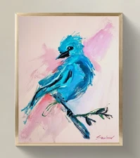 Expressive Blue Jay Acrylic Painting on Canvas – Original Signed Art