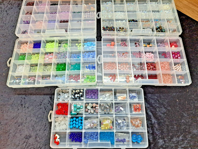 Job lot Ex stock Assorted Colourful Beads, Glass, plastic, boxes included. (6)