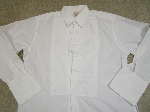 Brooks Brothers Shirt Men 17 33 White Tuxedo Dress Formal French Cuff Wedding - Picture 2 of 7