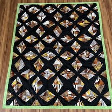 VTG Handmade Patchwork Lap Throw Cotton Blanket 60 x49 Dated around early 70's