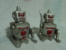 Cast Metal 1 lb. Robots (LOT of 2) Paperweights ~ Silver/Red ~ Sci-Fi - A.I. ~