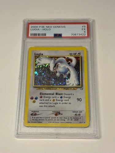 Pokémon TCG Lugia Neo Genesis Holo Rare Card 9/111 Unlimited Edition PSA 5 EX