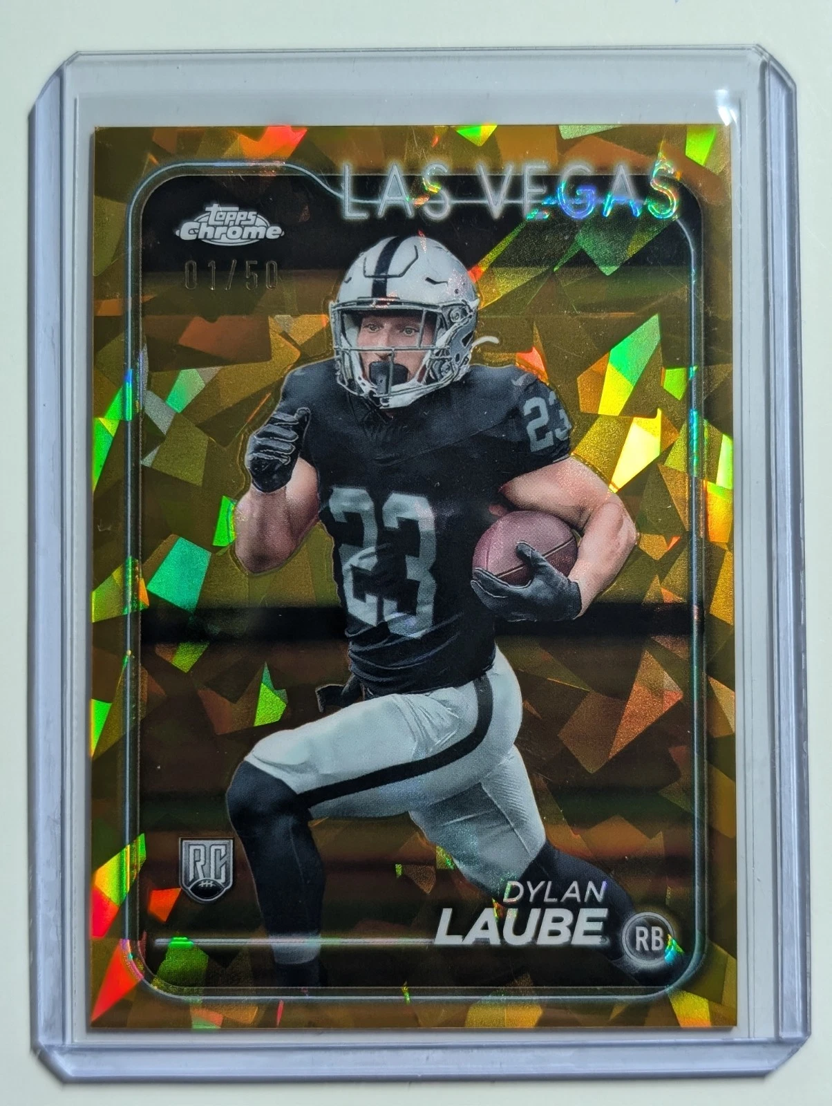 Dylan Laube RC 2024 Topps Chrome Sapphire Football Gold /50 Las Vegas Raiders