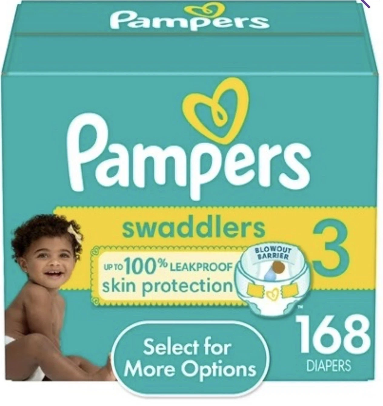 Pampers Swaddlers Size 3 Diapers – 168 Count – Leak Protection & Skin Comfort