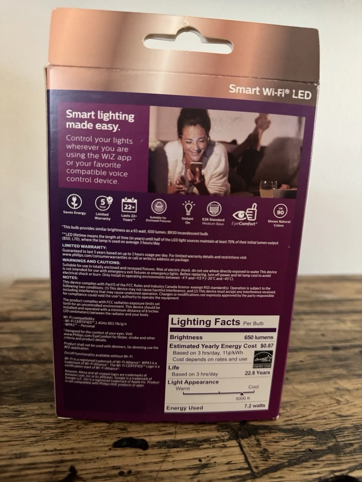 Philips Easy Control LED 65 Watt Equiv Dimmable Smart Wi-Fi Bulb *Box Damage - Image 3 of 4