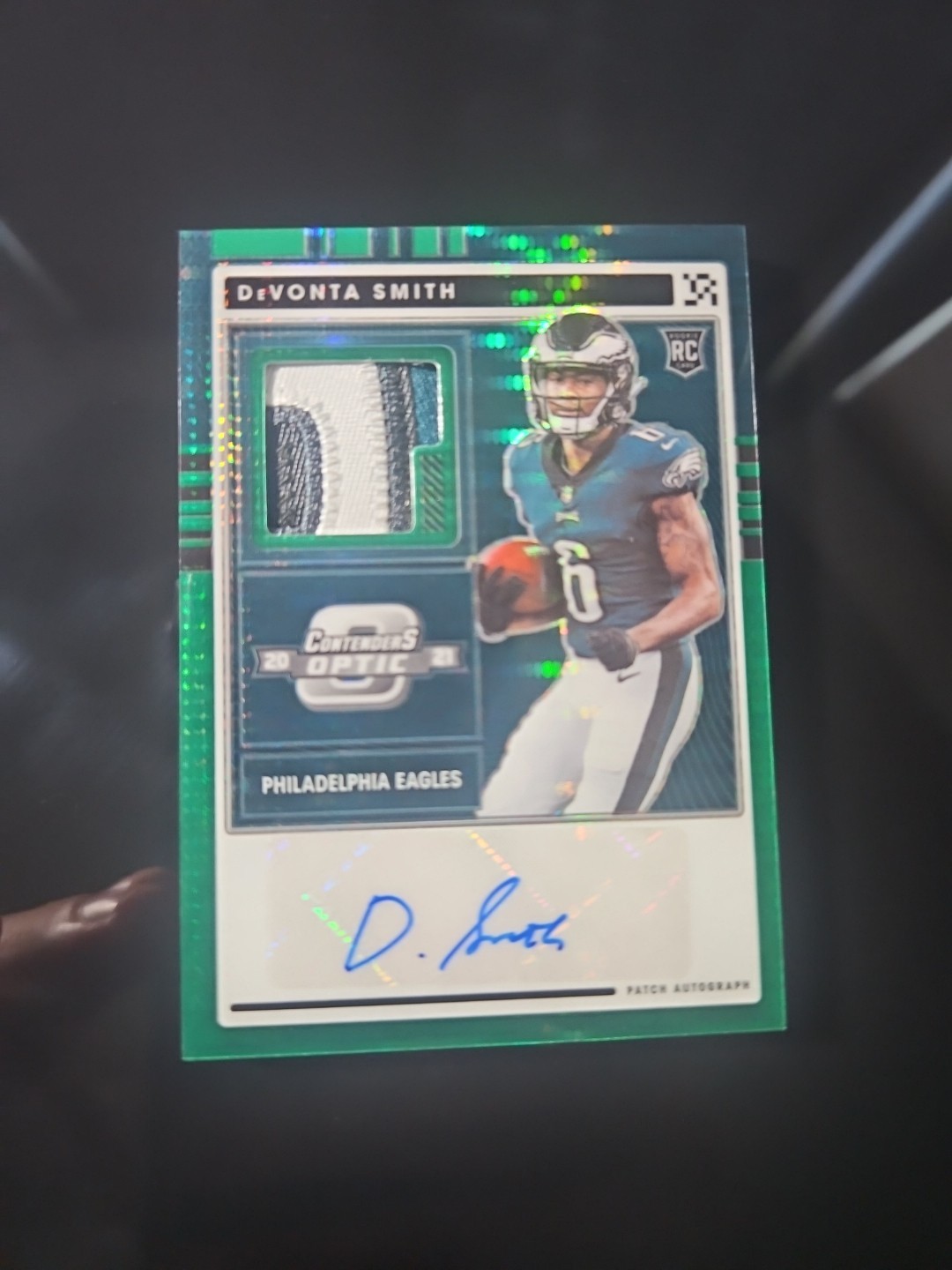2021 Devonta Smith Contenders Optic 3 Color Jersey Auto Silver Holo 12/15 RPA