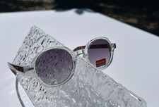 Unisex Round Sunglasses Clear Frame and Tortoise Temples 100 UV Protection