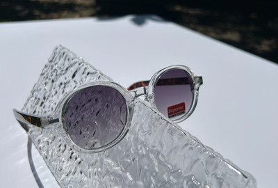 Unisex Round Sunglasses Clear Frame and Tortoise Temples 100% UV Protection